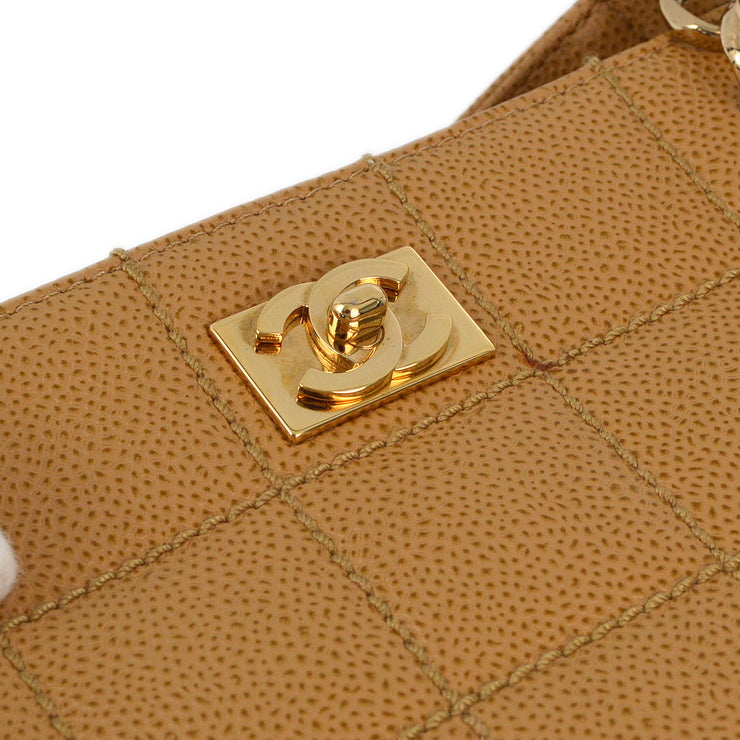 Chanel 2001-2003 Beige Caviar Wild Stitch Choco Bar Chain Handbag