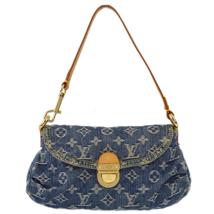 Louis Vuitton 2005 Blue Monogram Denim Mini Pleaty Handbag M95050