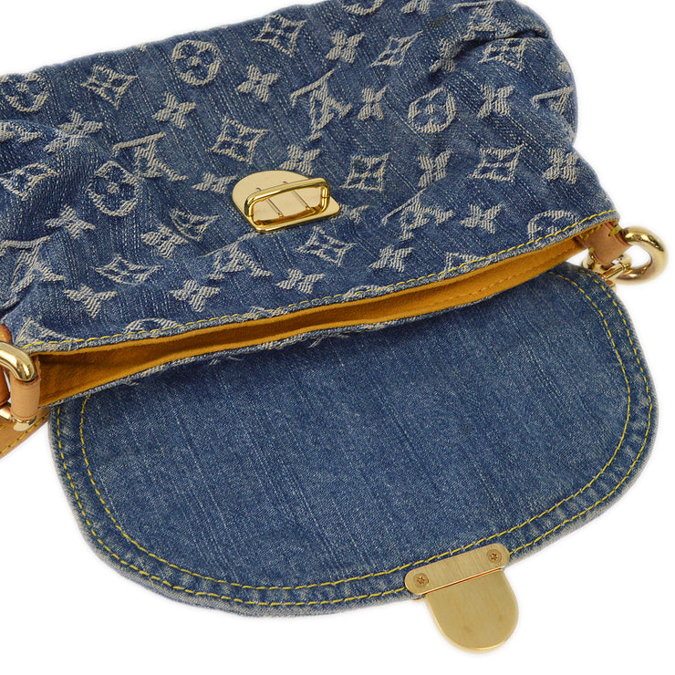 Louis Vuitton 2005 Blue Monogram Denim Mini Pleaty Handbag M95050