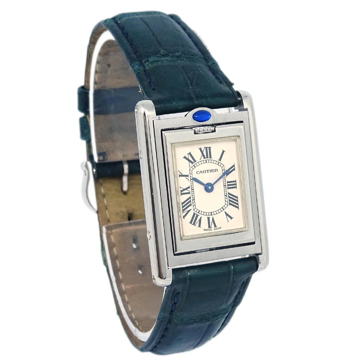 Cartier * Tank Basculante Quartz Watch SS Green