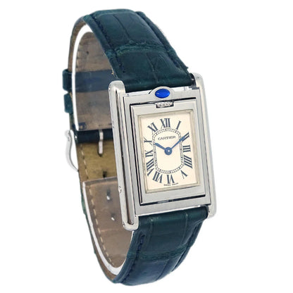 Cartier * Tank Basculante Quartz Watch SS Green
