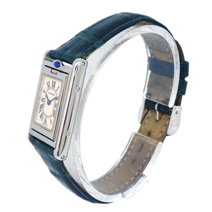 Cartier Tank Basculante Quartz Watch SS Green