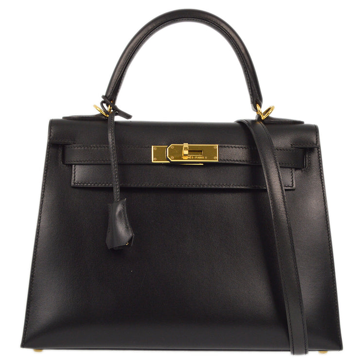 Hermes 2000 * Black Box Calf Kelly 28 Sellier 2way Shoulder Handbag