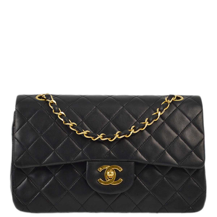 Chanel 1989-1991 Black Lambskin Small Classic Double Flap Shoulder Bag