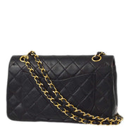 Chanel 1989-1991 Black Lambskin Small Classic Double Flap Shoulder Bag