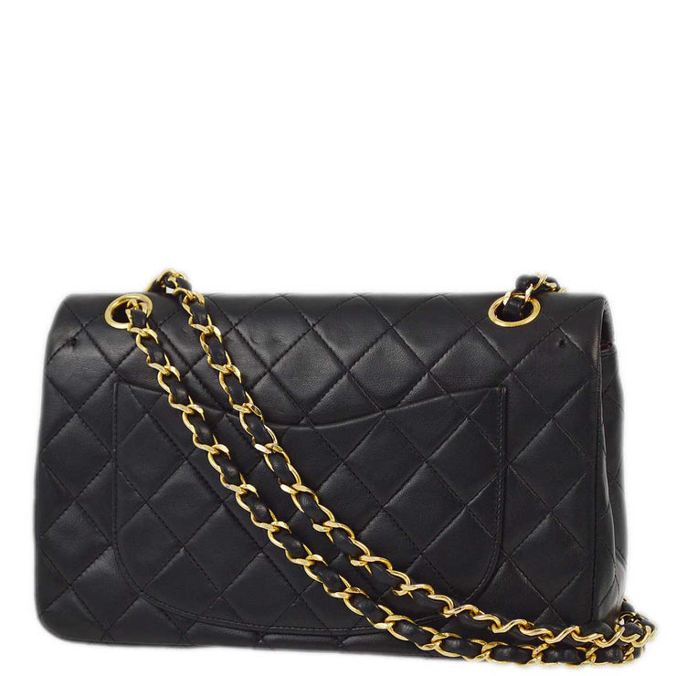 Chanel 1989-1991 Black Lambskin Small Classic Double Flap Shoulder Bag