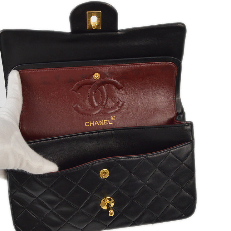 Chanel 1989-1991 Black Lambskin Small Classic Double Flap Shoulder Bag