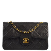 Chanel 1991-1994 Black Lambskin Small Classic Double Flap Shoulder Bag