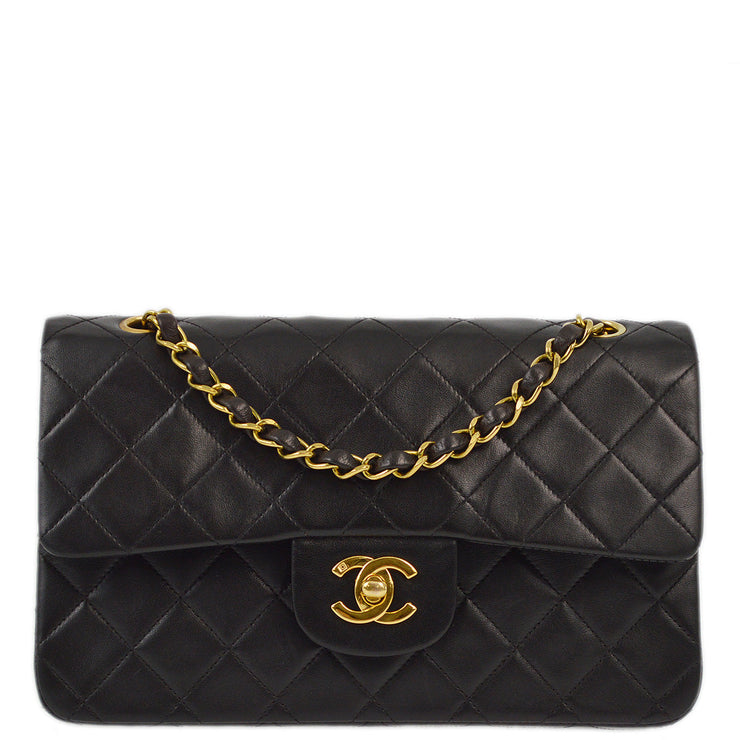 Chanel 1991-1994 Black Lambskin Small Classic Double Flap Shoulder Bag