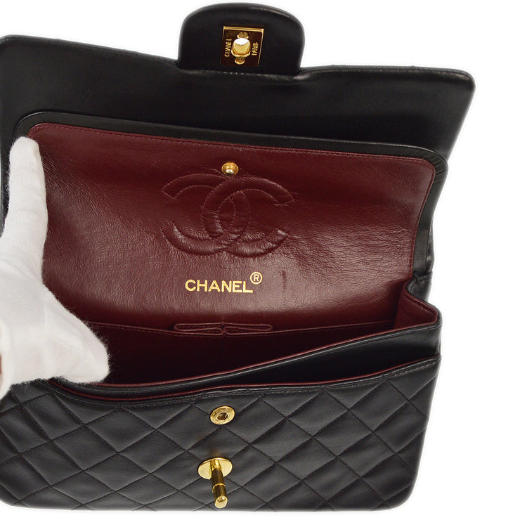 Chanel 1991-1994 Black Lambskin Small Classic Double Flap Shoulder Bag