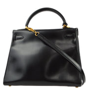 Hermes 1991 Black Box Calf Kelly 28 Retourne 2way Shoulder Handbag