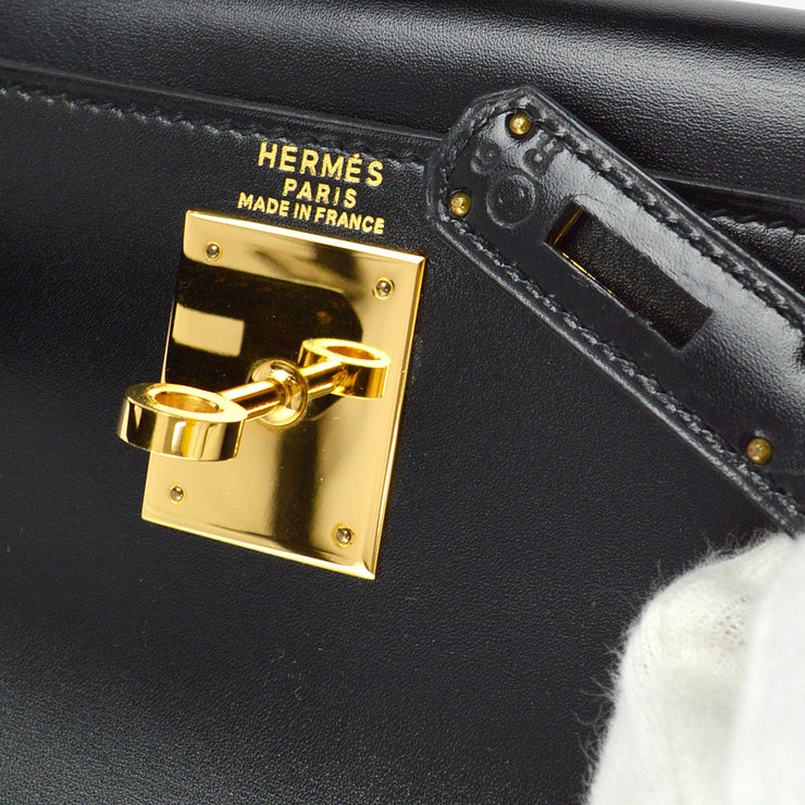 Hermes 1991 Black Box Calf Kelly 28 Retourne 2way Shoulder Handbag