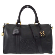 Chanel 1997-1999 Black Caviar 2way Duffle Shoulder Handbag