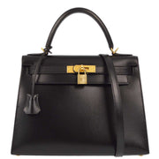 Hermes * 2003 Black Box Calf Kelly 28 Sellier 2way Shoulder Handbag