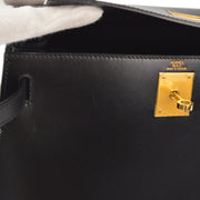 Hermes * 2003 Black Box Calf Kelly 28 Sellier 2way Shoulder Handbag