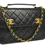 Chanel * 1989-1991 Black Lambskin 2way Shoulder Handbag