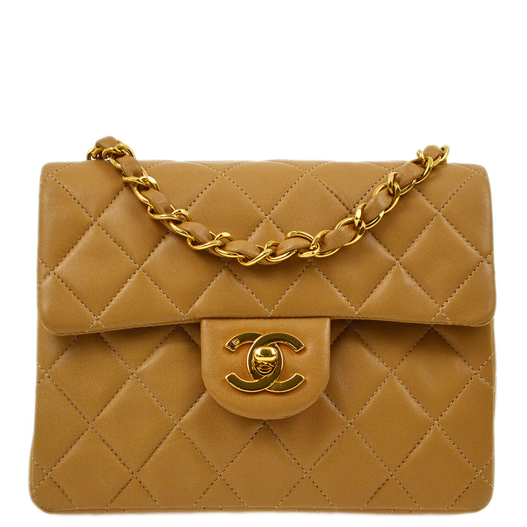 Chanel 1996-1997 Beige Lambskin Mini Classic Square Flap Shoulder Bag