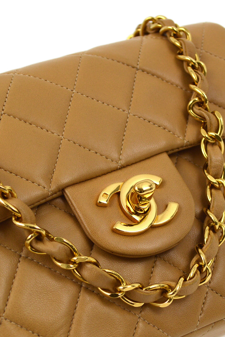 Chanel 1996-1997 Beige Lambskin Mini Classic Square Flap Shoulder Bag