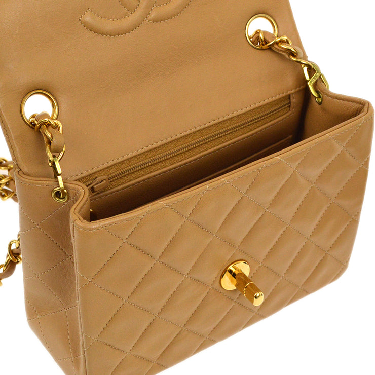 Chanel 1996-1997 Beige Lambskin Mini Classic Square Flap Shoulder Bag