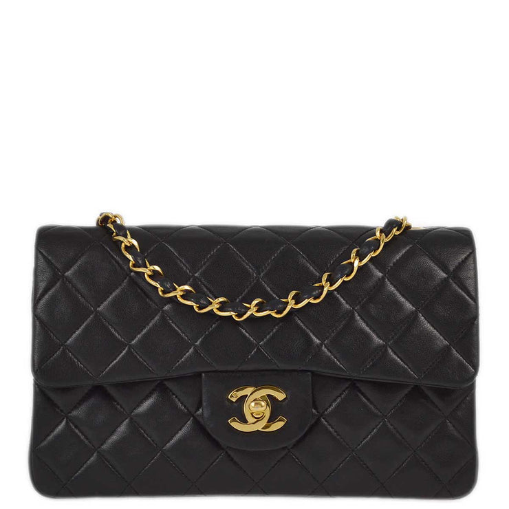 Chanel 1996-1997 Black Lambskin Small Classic Double Flap Shoulder Bag