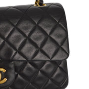 Chanel 1996-1997 Black Lambskin Small Classic Double Flap Shoulder Bag