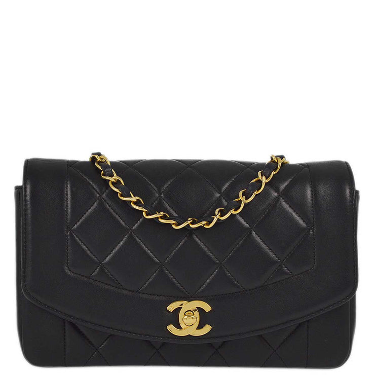 Chanel 1991-1994 Black Lambskin Small Diana Shoulder Bag