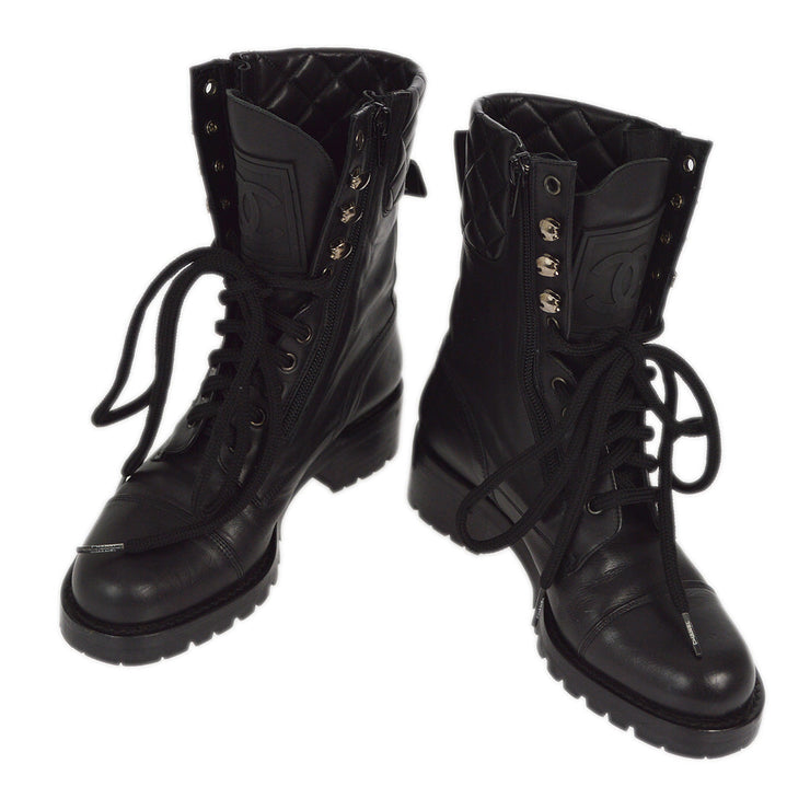 Chanel * Black Sport Line Short Boots Shoes #35