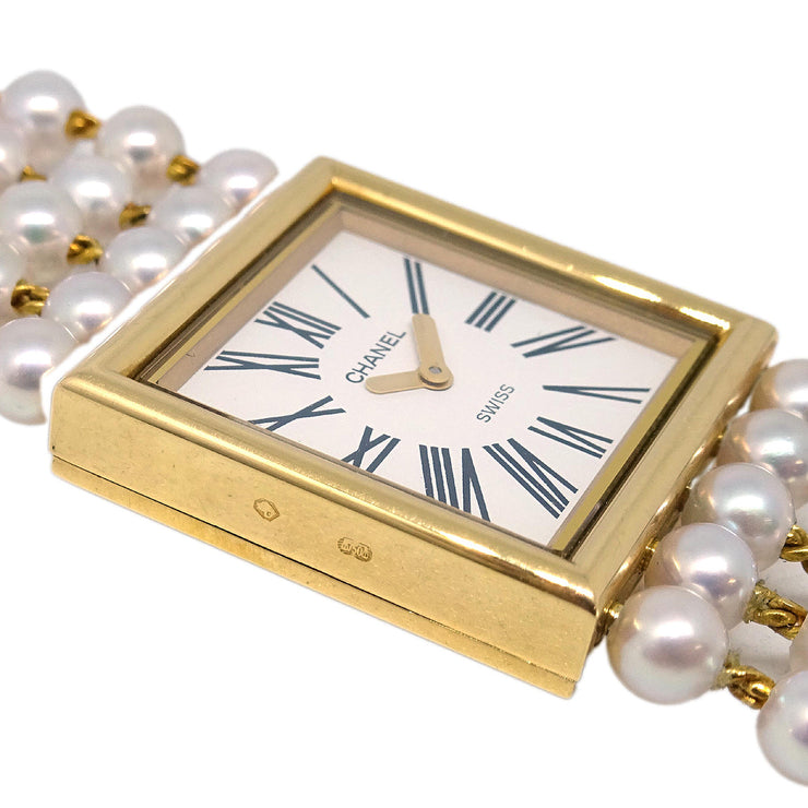 Chanel Mademoiselle Watch Quartz Artificial Pearl 18KYG #L