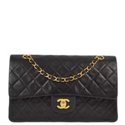 Chanel 1997-1999 Black Lambskin Medium Classic Double Flap Shoulder Bag