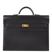 Hermes 2005 Black Box Calf Kelly Depeches 34 Briefcase