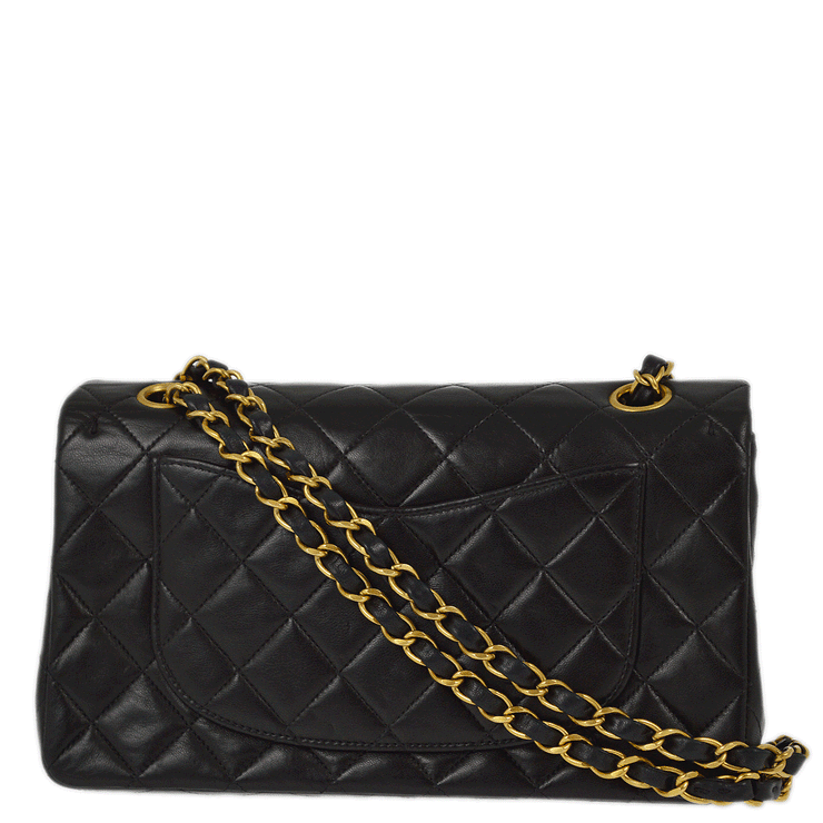 Chanel 1996-1997 Black Lambskin Small Classic Double Flap Shoulder Bag