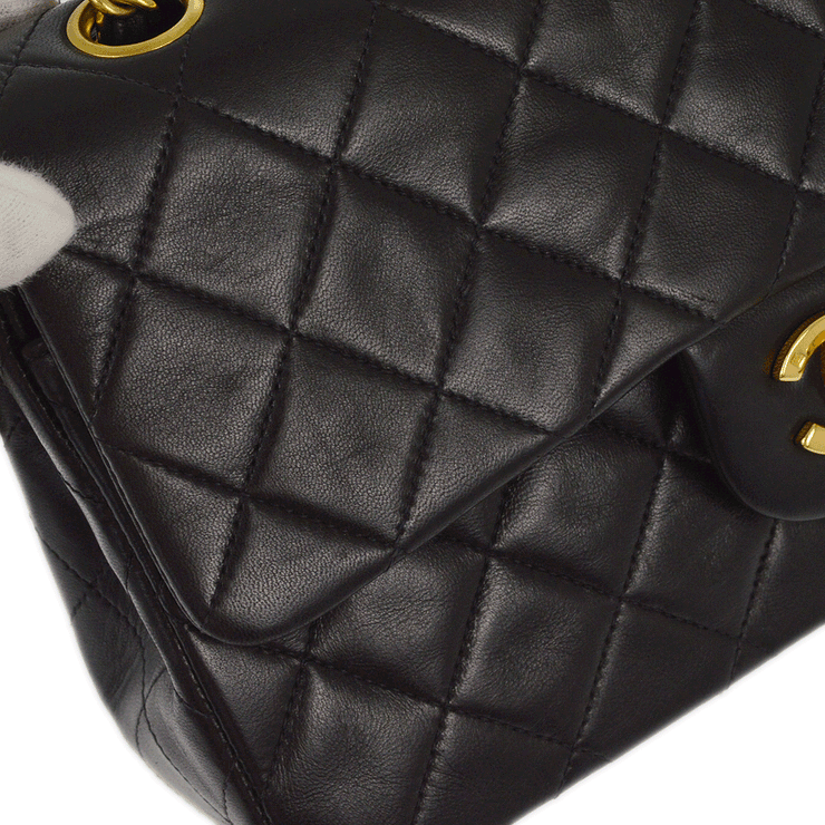 Chanel 1996-1997 Black Lambskin Small Classic Double Flap Shoulder Bag