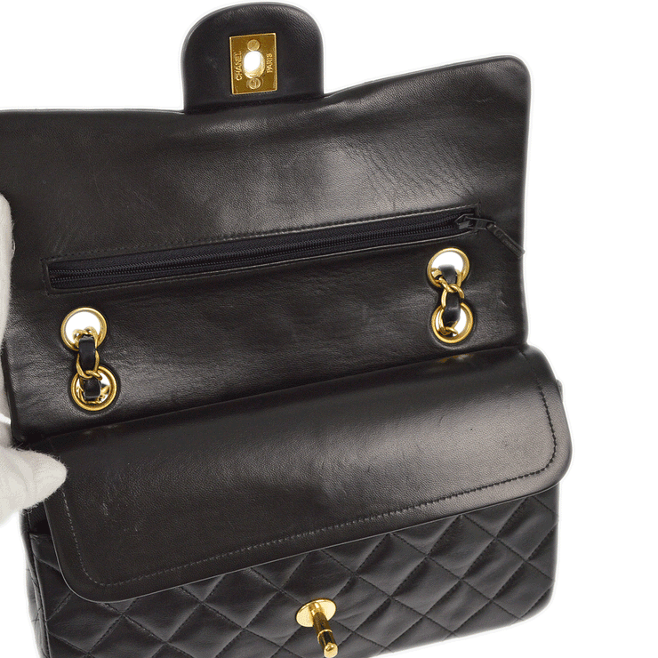 Chanel 1996-1997 Black Lambskin Small Classic Double Flap Shoulder Bag