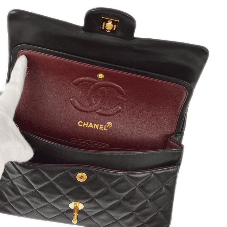 Chanel 1996-1997 Black Lambskin Small Classic Double Flap Shoulder Bag