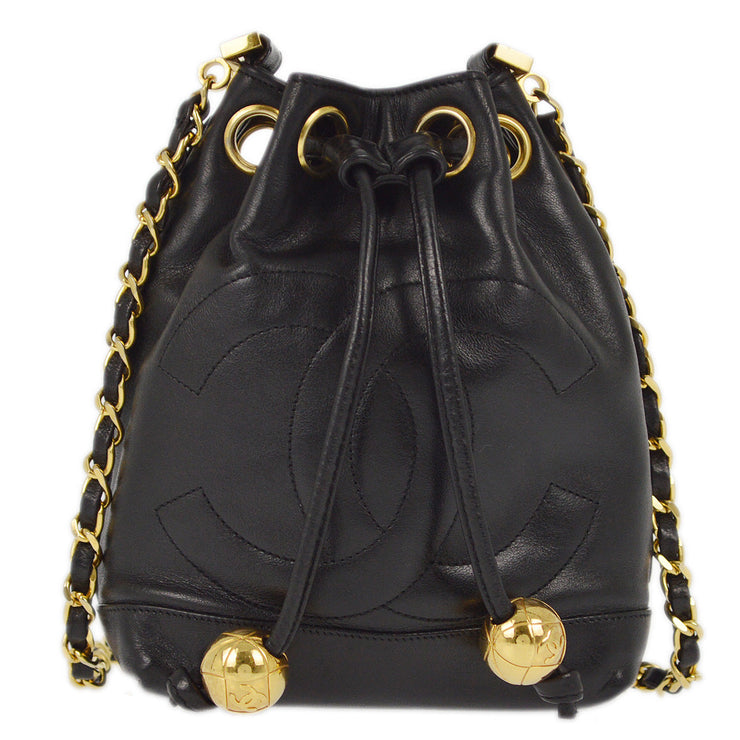 Chanel 1994-1996 Black Lambskin Bucket Shoulder Bag