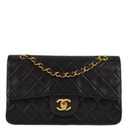 Chanel 1994-1996 Black Lambskin Small Classic Double Flap Shoulder Bag