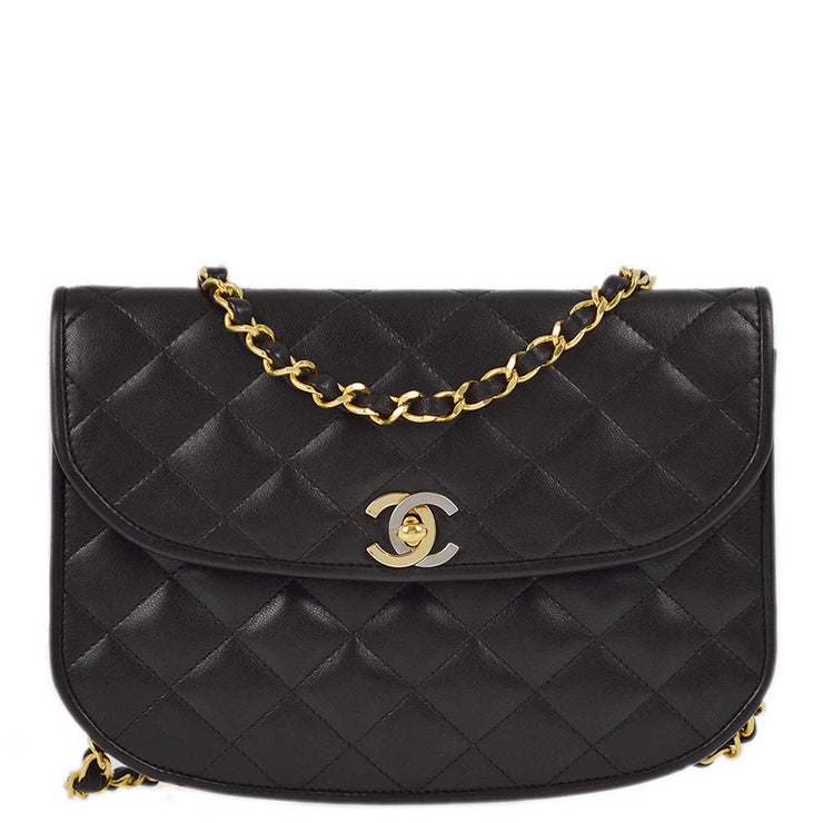 Chanel 1994-1996 Black Lambskin Paris Shoulder Bag