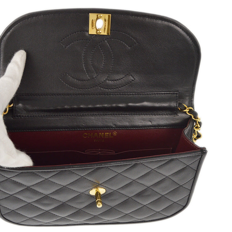 Chanel 1994-1996 Black Lambskin Paris Shoulder Bag