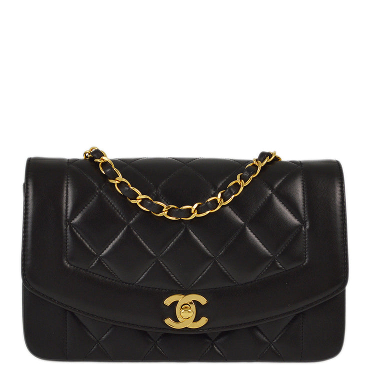 Chanel 1991-1994 Black Lambskin Small Diana Shoulder Bag