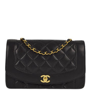 Chanel 1991-1994 Black Lambskin Medium Diana Shoulder Bag