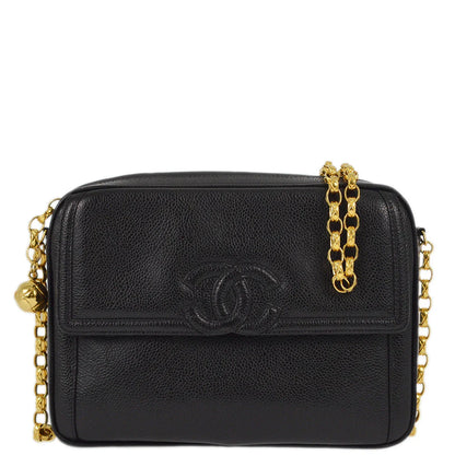 Chanel 1991-1994 Black Caviar Camera Bag Small