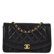 Chanel 1991-1994 Black Lambskin Medium Diana Shoulder Bag