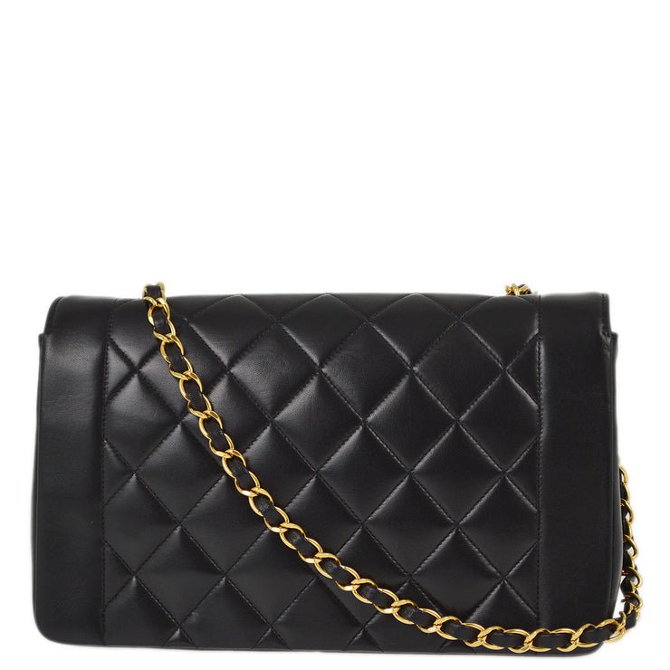 Chanel 1991-1994 Black Lambskin Medium Diana Shoulder Bag