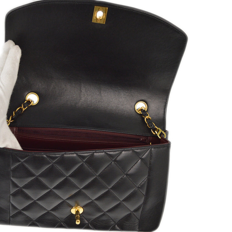 Chanel 1991-1994 Black Lambskin Medium Diana Shoulder Bag