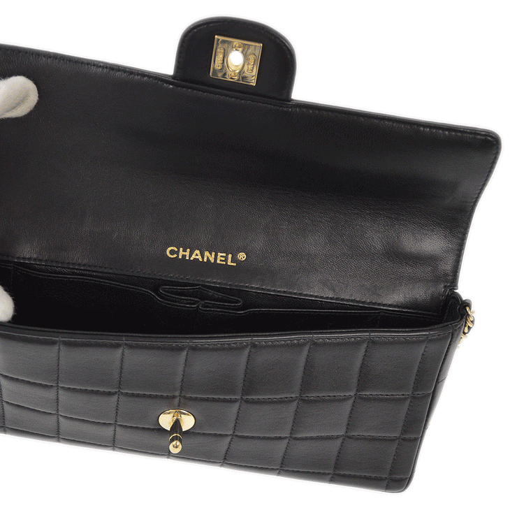 Chanel 2003-2004 Black Lambskin Choco Bar East West Shoulder Bag