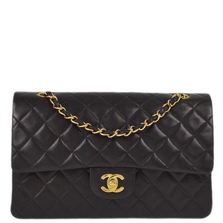 Chanel 1997-1999 Black Lambskin Medium Classic Double Flap Shoulder Bag