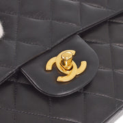 Chanel 1997-1999 Black Lambskin Medium Classic Double Flap Shoulder Bag