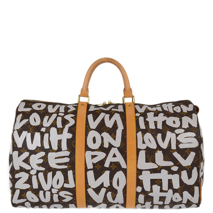 Louis Vuitton 2001 White Monogram Graffiti Keepall 50 Duffle Bag M92197