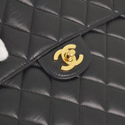 Chanel 2000-2001 Black Lambskin Jumbo Classic Flap Shoulder Bag