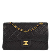 Chanel 1994-1996 Black Lambskin Medium Classic Double Flap Shoulder Bag